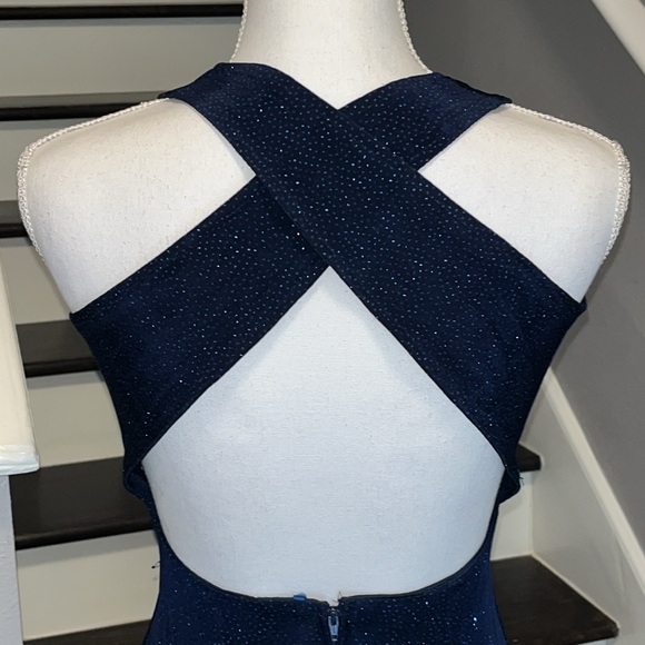 Susan Roselli for Vijack Navy Blue Sparkling Effect Long Gown. Unique Back Sm - Picture 14 of 16